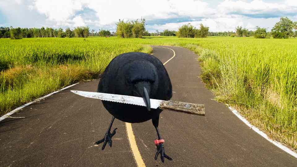 crow wih a knife